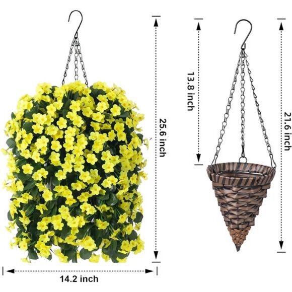 Artificial Fake Hanging Outdoor Flowers Plants Basket, Faux Silk Yellow Orchid - Picture 3 of 7